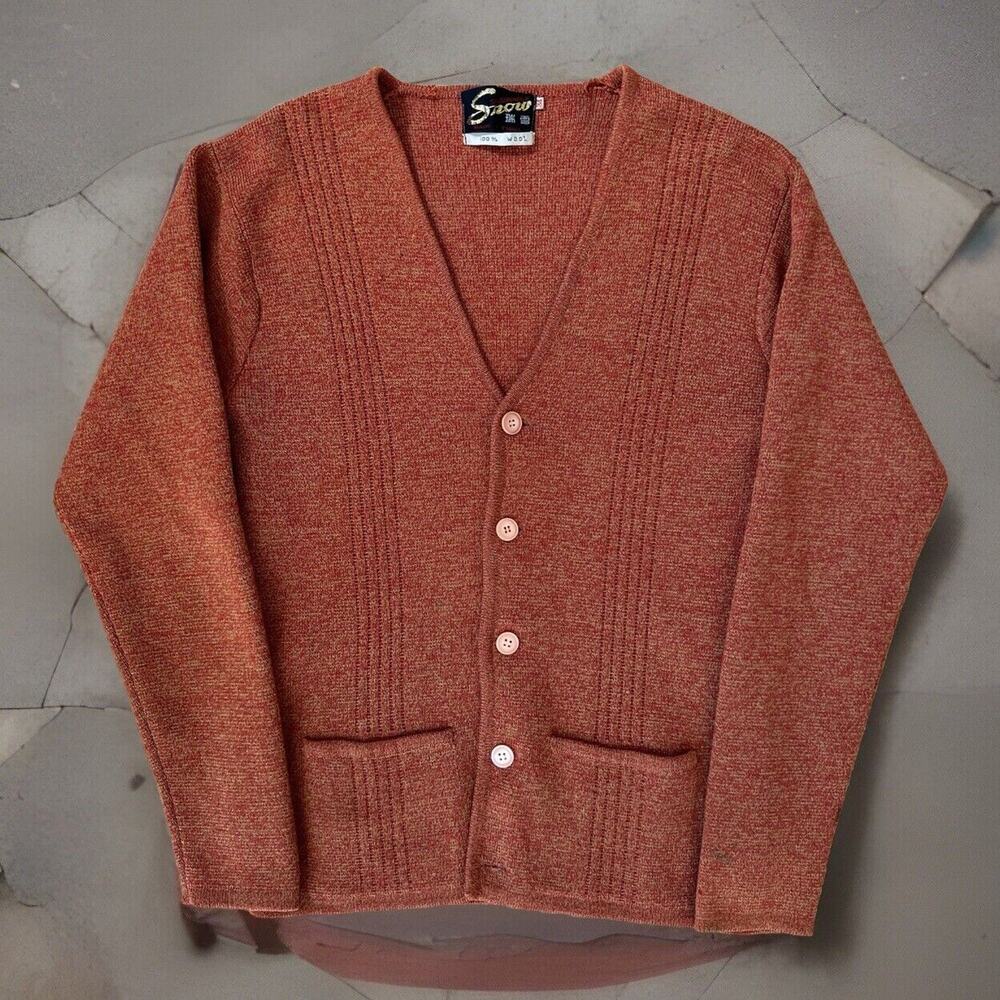 Vintage Snow Cardigan 34 Orange Wool Sweater 60s Winter Outerwear